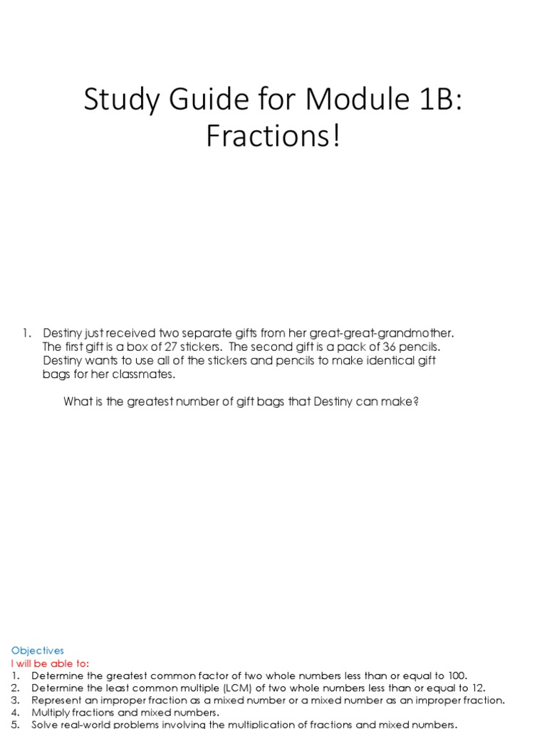 6.01.23 Module 1B Student Study Guide | PDF | Multiplication | Numbers