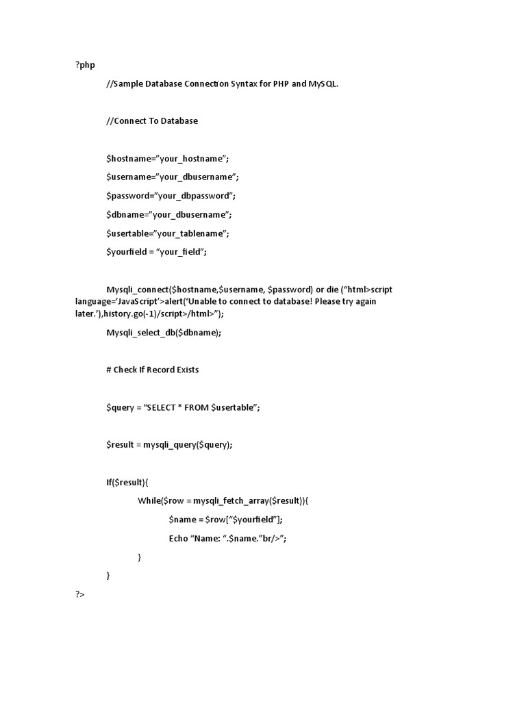 PHP MySQL Database Connection Example | PDF