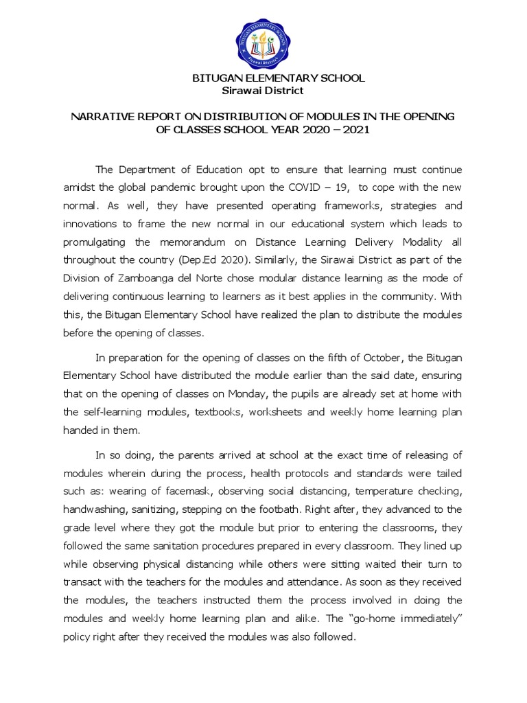Narrative Report On Distribution of Modules BituganES PDF