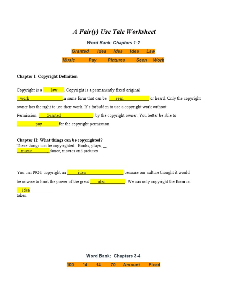 Hoang Wogger A Fair (Y) Use Tale Worksheet | PDF | Fair Use 