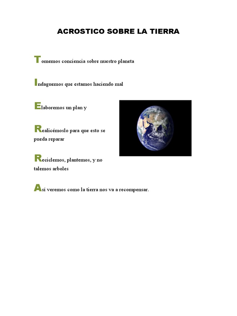Acrostico y Mensaje Sobre La Tierra | PDF | Ciencia y matemáticas