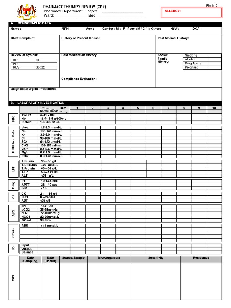CP2 Pharmacotherapy Review Form | PDF | Pharmacy | Pharmaceutical Sciences