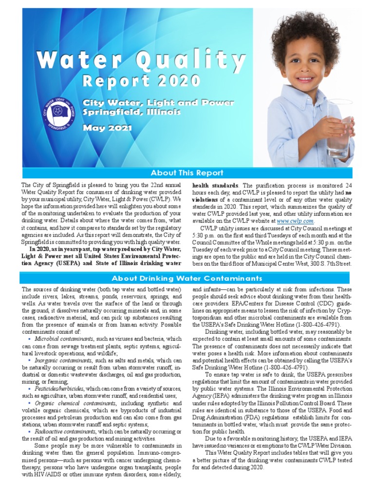 CWLP Water Quality Report 2020 PDF Water Purification Tap Water