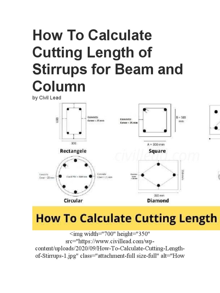 How To Calculate Cutting Length Of Stirrups For Beam And Column Pdf