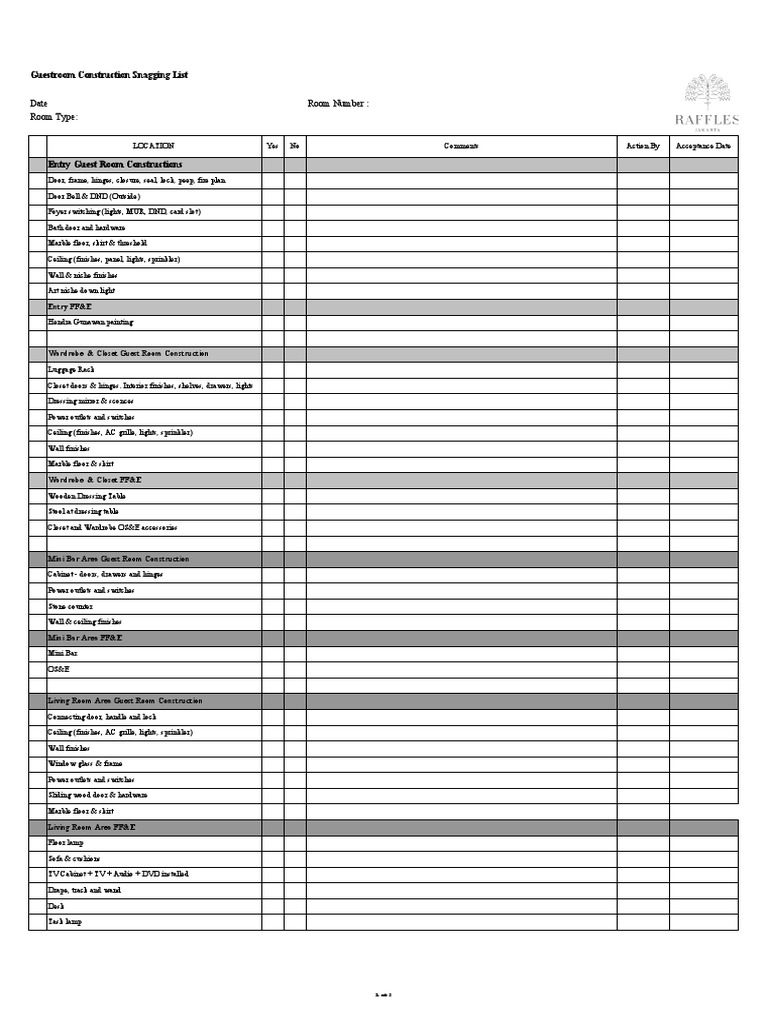 Guestroom Construction Snagging List A Comprehensive Checklist for