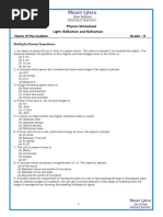 Physics Worksheet Light: Reflection and Refraction Name of The Student: Grade - X