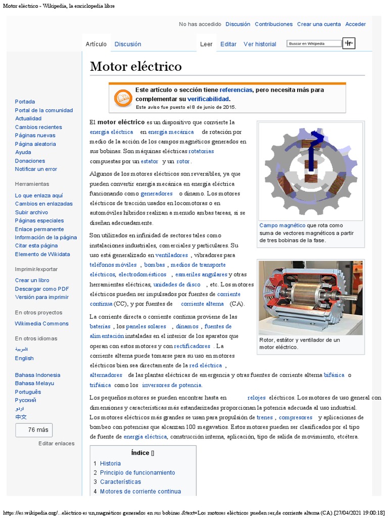 Motor Eléctrico - Wikipedia, La Enciclopedia Libre | PDF | Motor ...