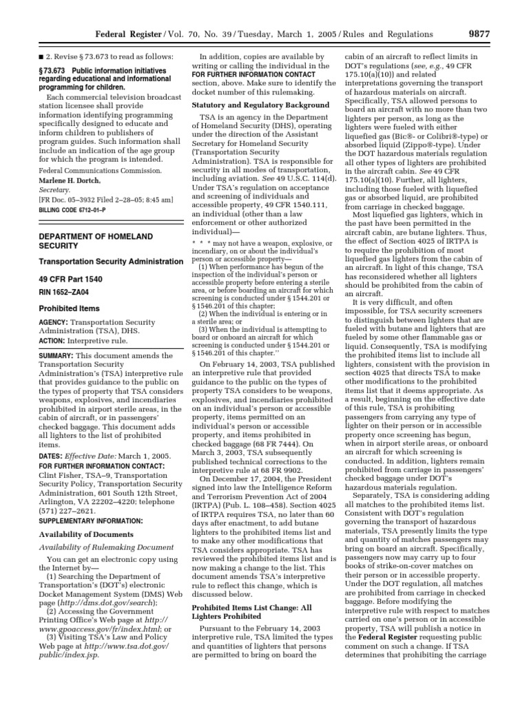 Prohibited Items TSA Bans All Lighters from Aircraft Cabins and