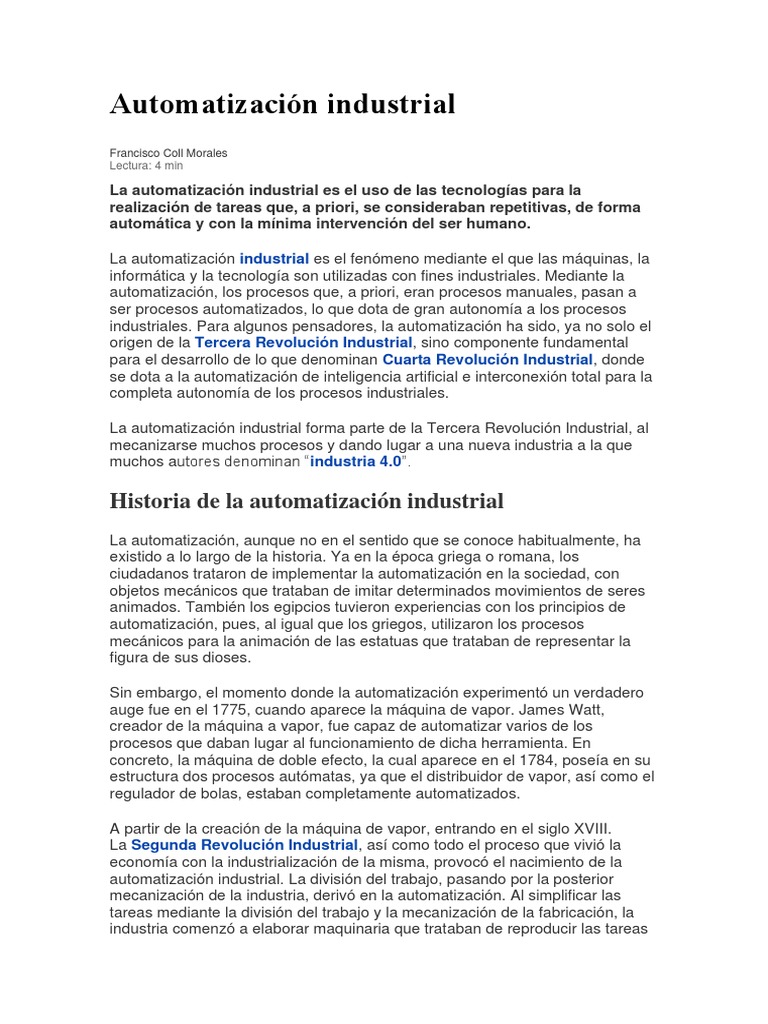 Historia y Futuro de la Automatización Industrial | PDF ...