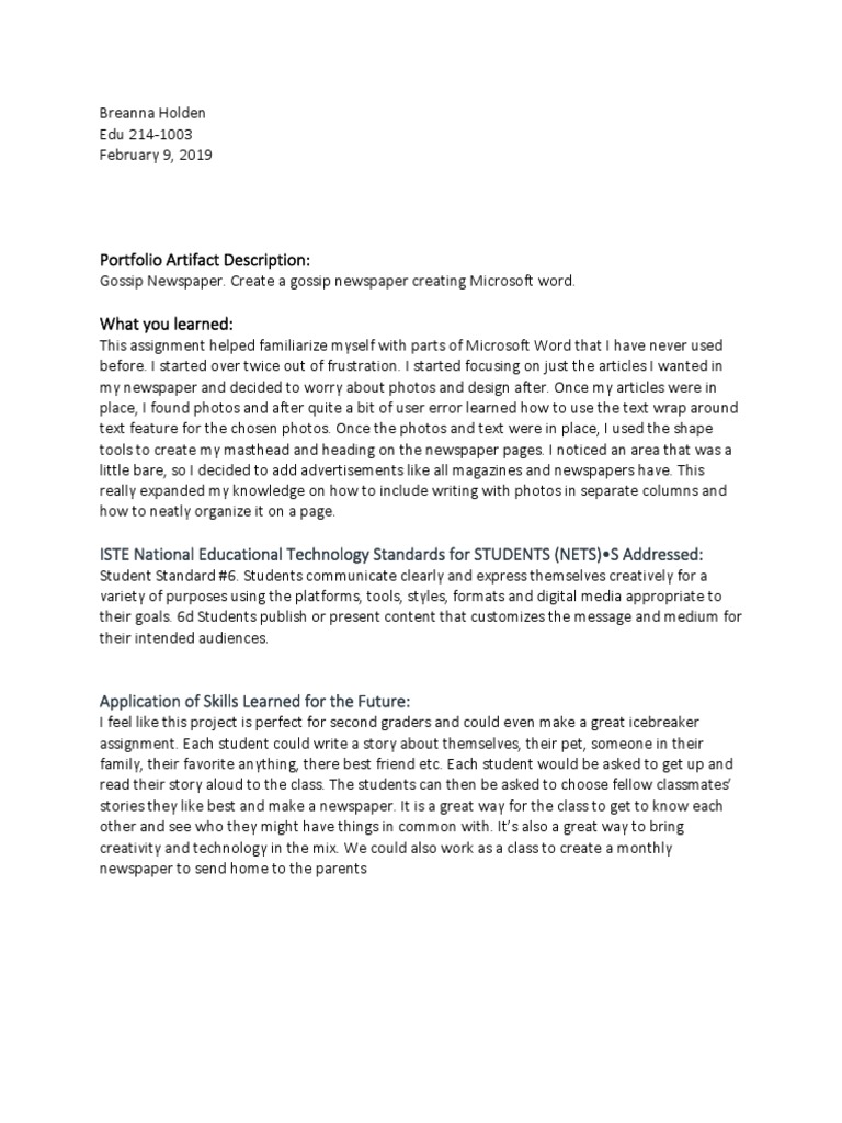 Edu 214 Gossip Paper Reflection Weebly | PDF | Career & Growth | Art