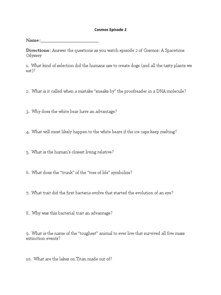 Cosmos Episode 2 Worksheet Guide | PDF | Science & Mathematics | Young ...