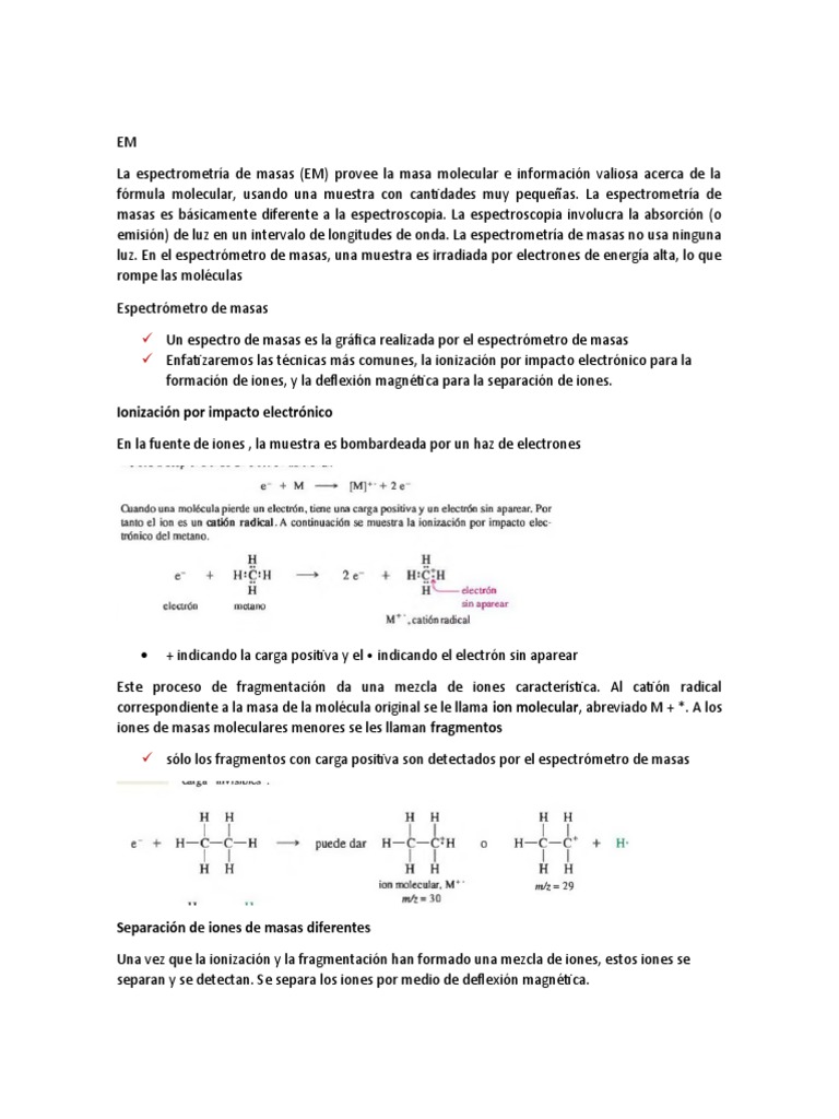 Ionización Electrónica en Espectrometría de Masas | PDF ...