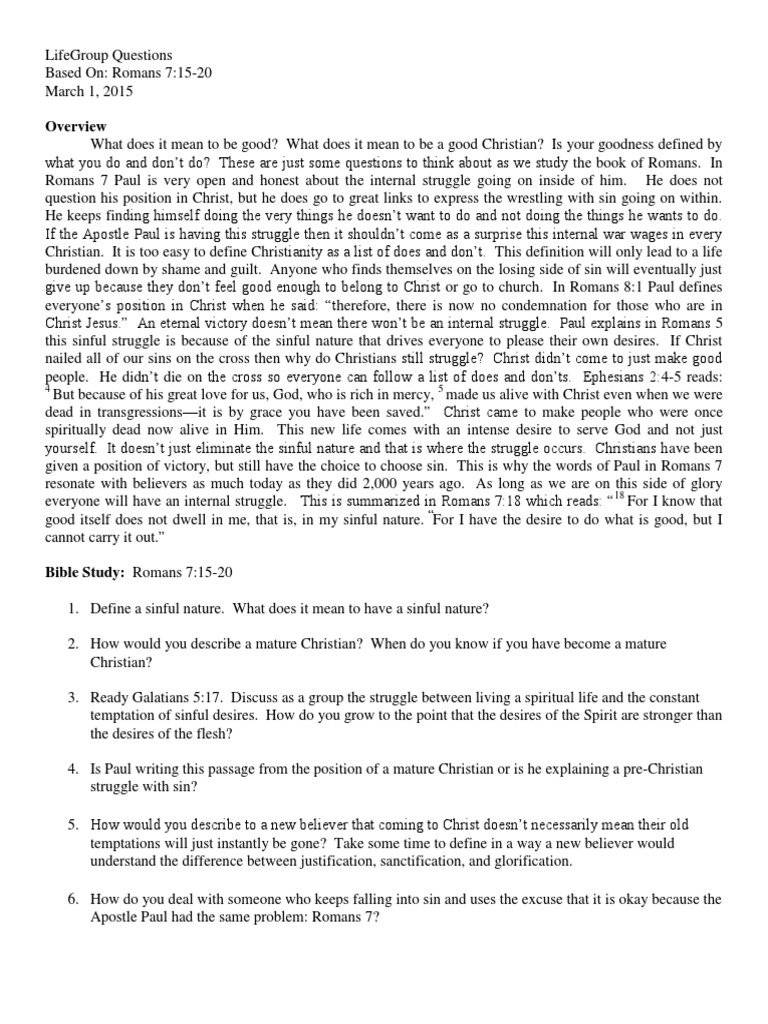 LifeGroup Questions March 8 | PDF | Epistle To The Romans | Paul The ...