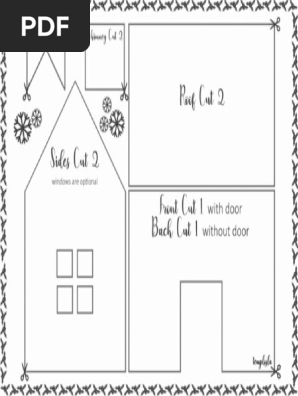 Gingerbread house printable template Christmas black and white