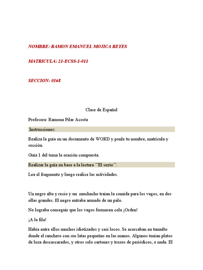 plato Barbero Afectar Practica de Español | PDF | Oración (Lingüística) | Interpretación  (filosofía)