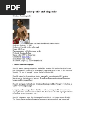 Cristiano Ronaldo Profile And Biography Association Football Seasons Premier League Clubs