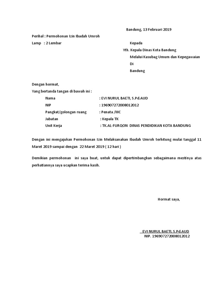 Contoh Surat Permohonan Cuti Umroh | PDF