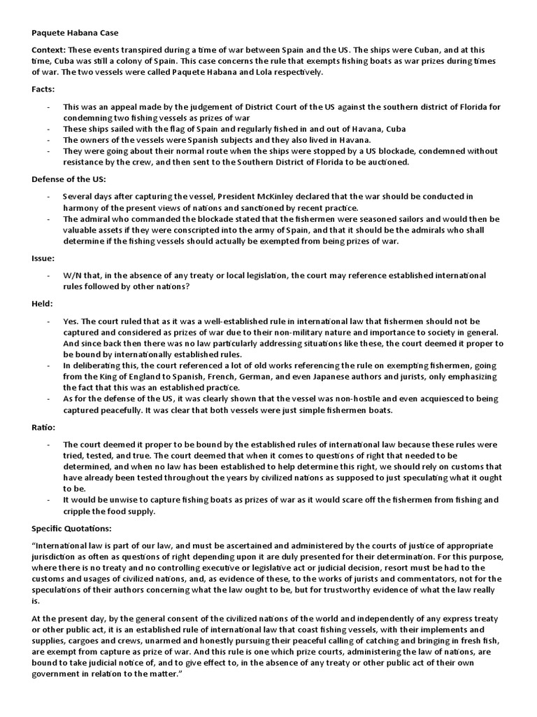 Paquete Habana Case Context These Events Transpired During A Time of