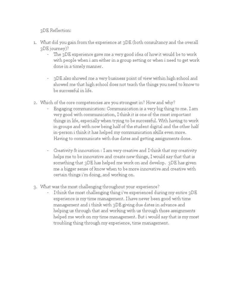 3de Reflection | PDF | Career & Growth