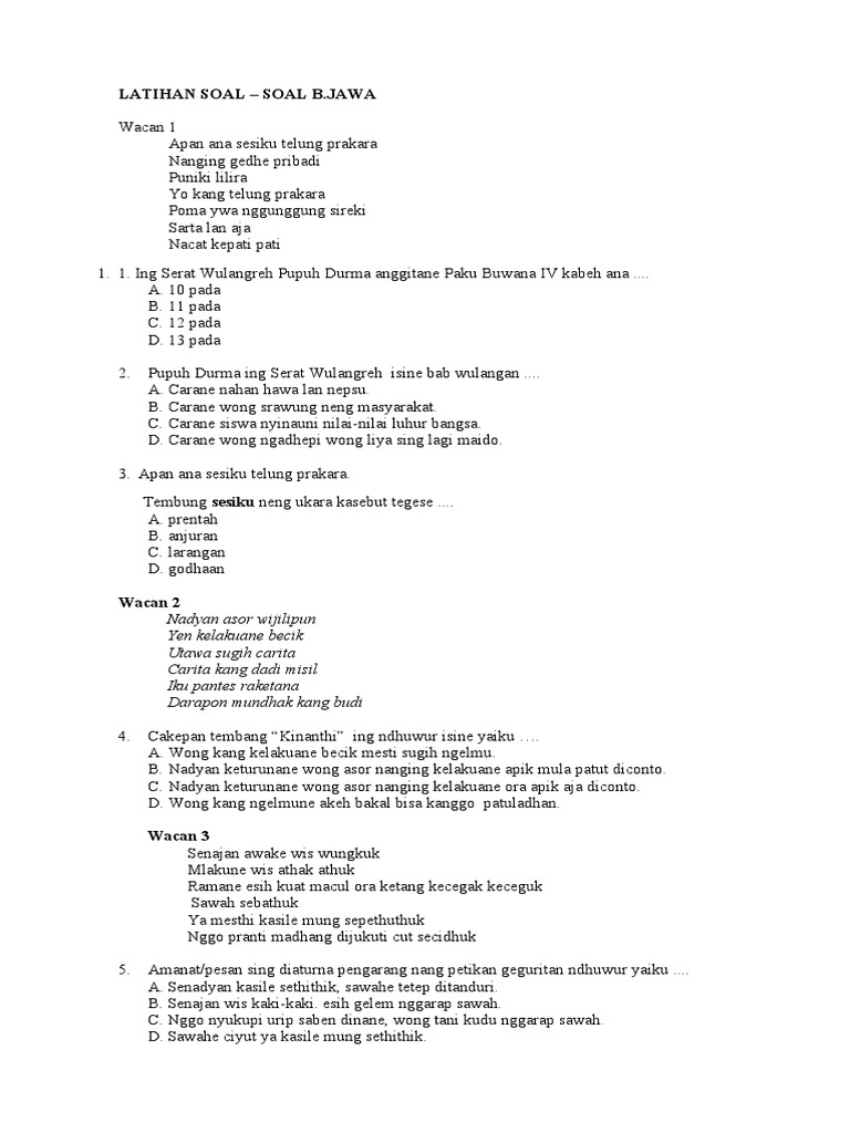 Latihan Soal Soal Bahasa Jawa
