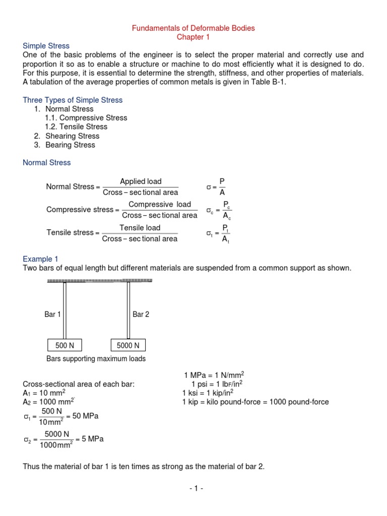 Simple Stress: Fundamentals of Deformable Bodies | PDF | Stress ...