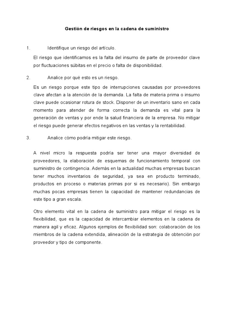 Gestión de Riesgos en La Cadena de Suministro | PDF | Business | Economias
