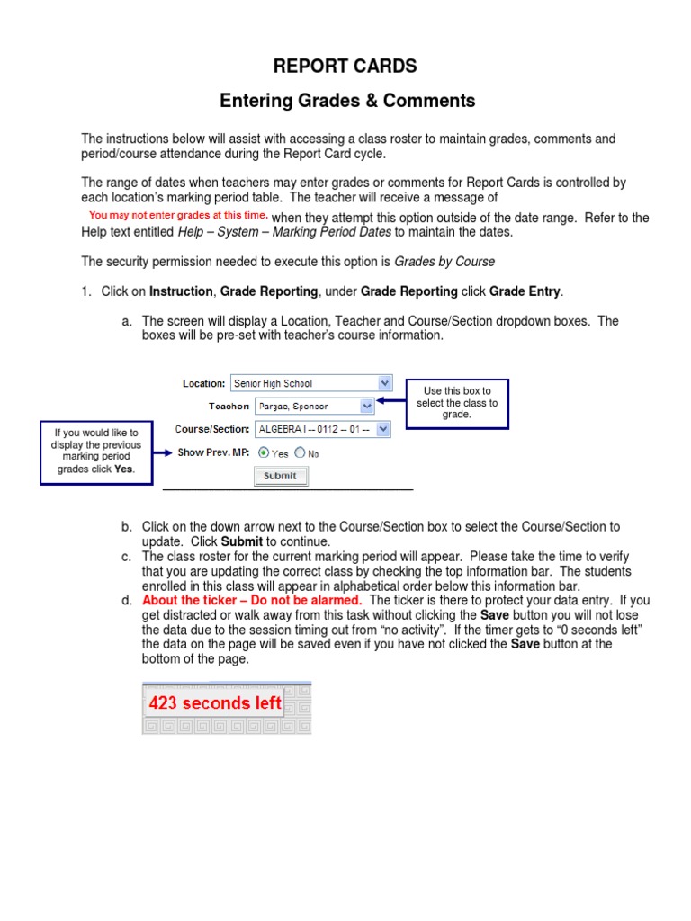 Help - Grading - Entering Grades and Comments | PDF | Computing | Business