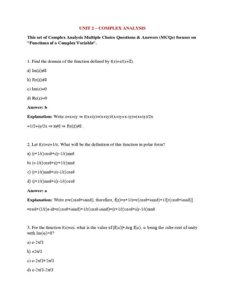 Unit 2 - Complex Analysis | PDF | Mathematical Concepts | Mathematical ...
