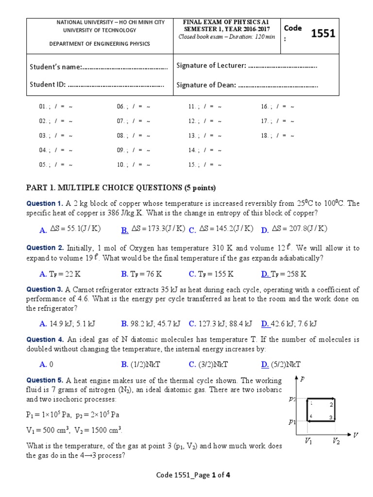 Physics A1 Final Exam 2016-2017 | PDF | Magnetic Field | Physics