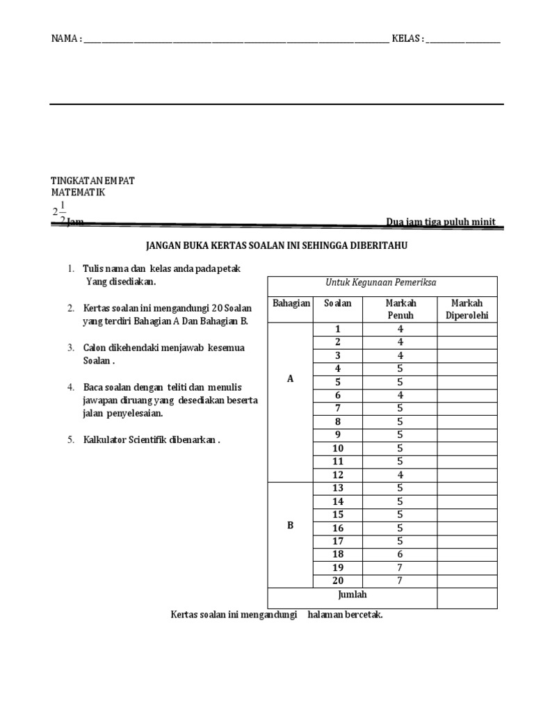 UPP2 Matematik Tingkatan 4 K2 | PDF