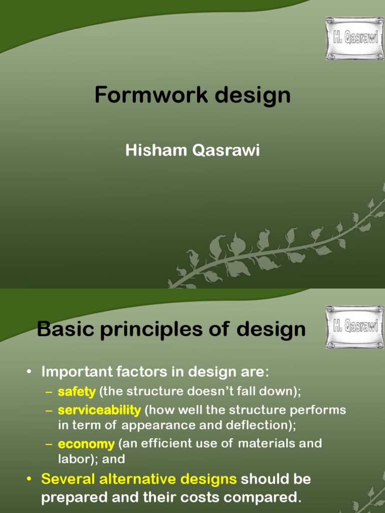 Formwork Design: Hisham Qasrawi | PDF | Pressure | Bending