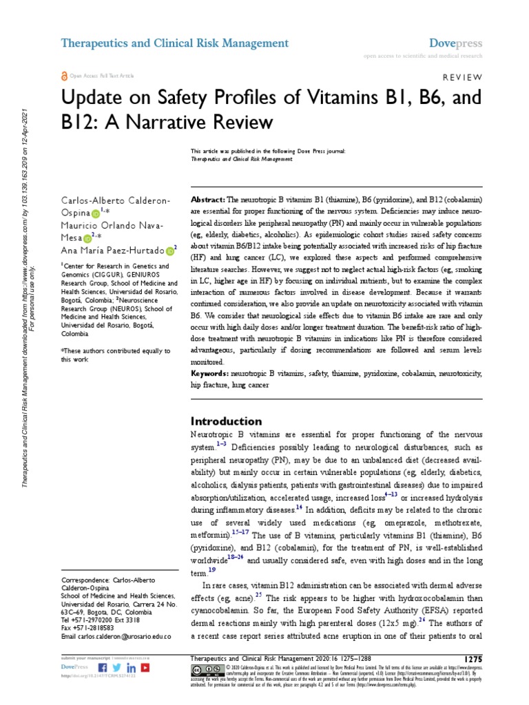 tcrm274122updateonsafetyprofilesofvitaminsb1b6andb12anar Peripheral Neuropathy