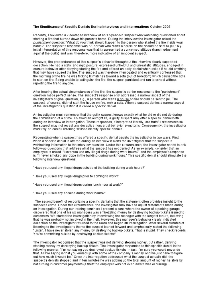 Understanding Specific Denials in Interrogations | PDF | Interrogation ...