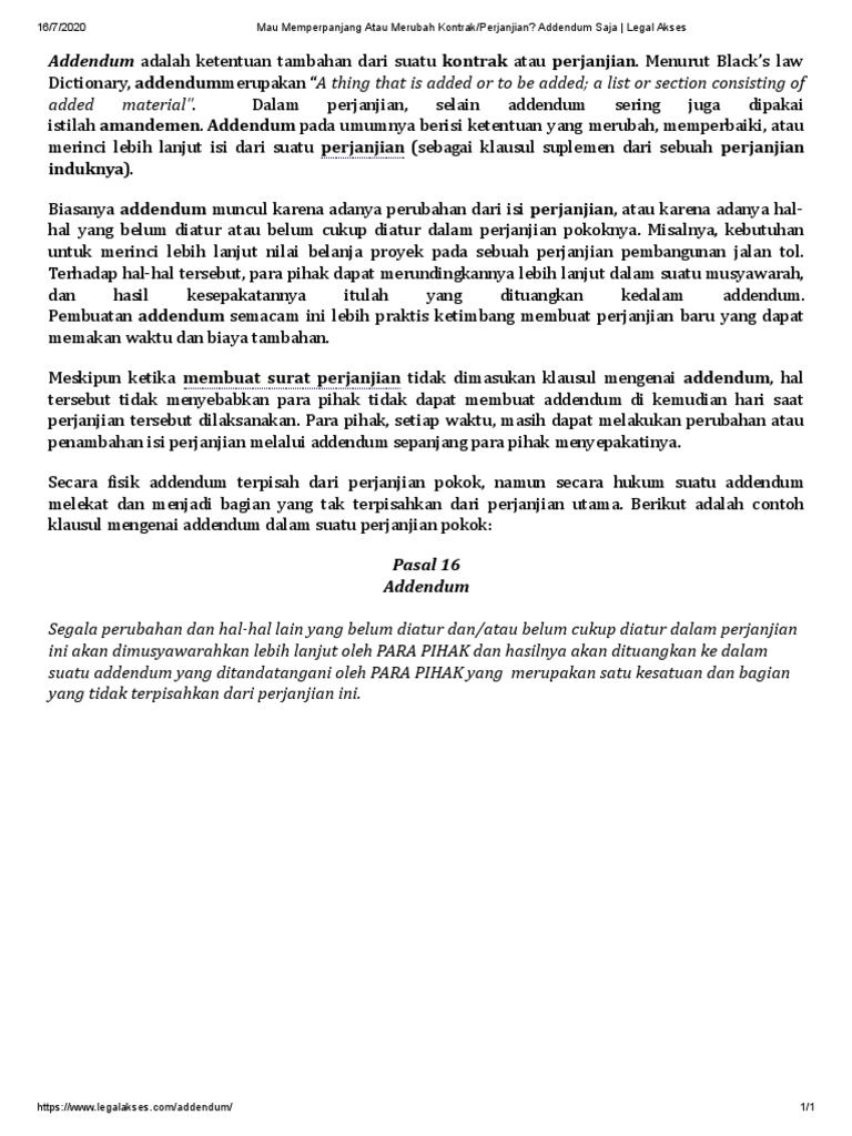 Contoh Klausul Addendum Perjanjian | PDF | Bisnis | Pengelolaan ...