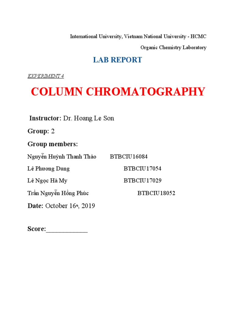 Column Chromatography Lab Report PDF Thin Layer Chromatography