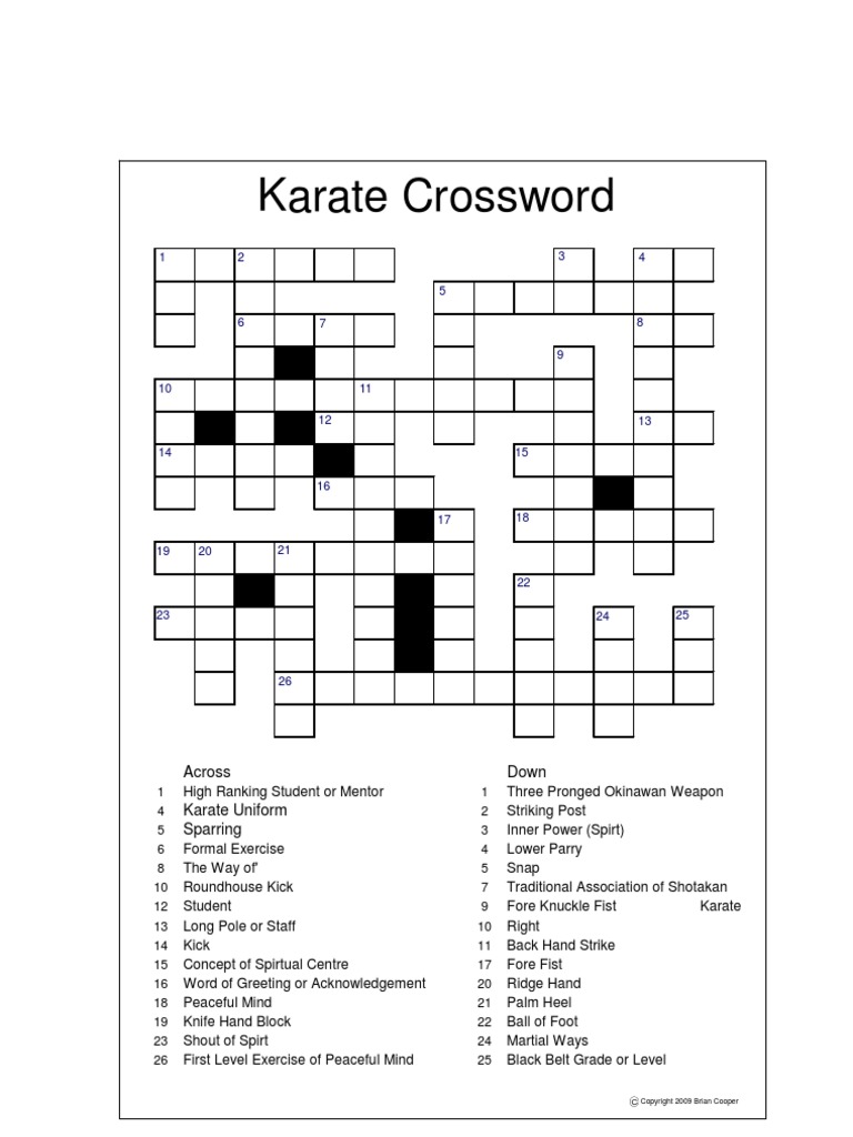 Karate Crossword Across Down Karate Uniform Sparring Across Down