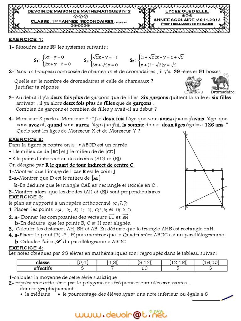 Exercices de mathématiques 1ère année | PDF | Triangle | Euclide