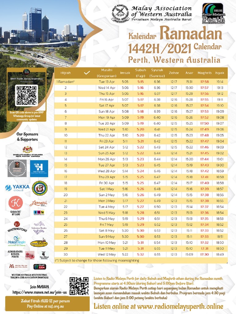 Ramadan Calendar and Community Updates for Perth Western Australia PDF