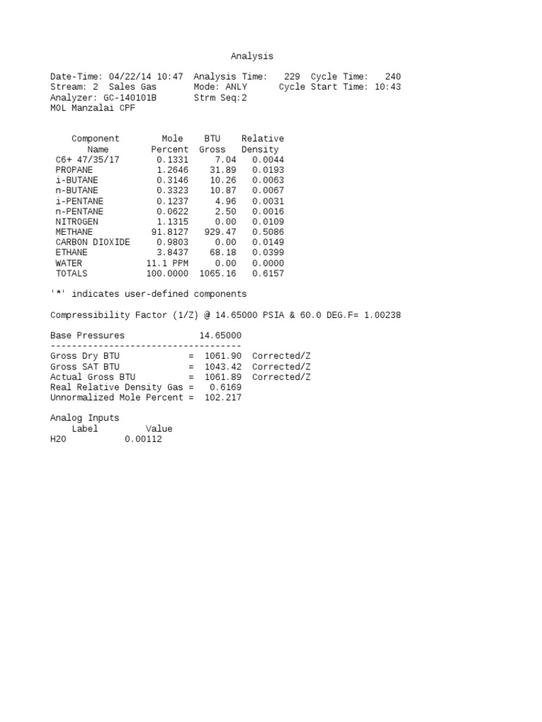 1-As Found Sales Gas Analysis | PDF