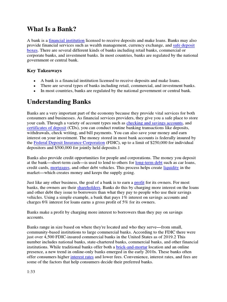 What Is A Bank? Key Takeaways PDF