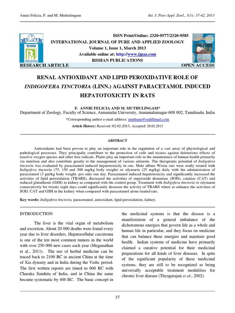 Renal Antioxidant and Lipid Peroxidative Role Of Indigofera Tinctoria