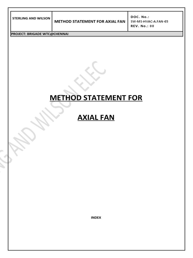 Axial Fan Installation Method Statement | PDF | Duct (Flow) | Equipment