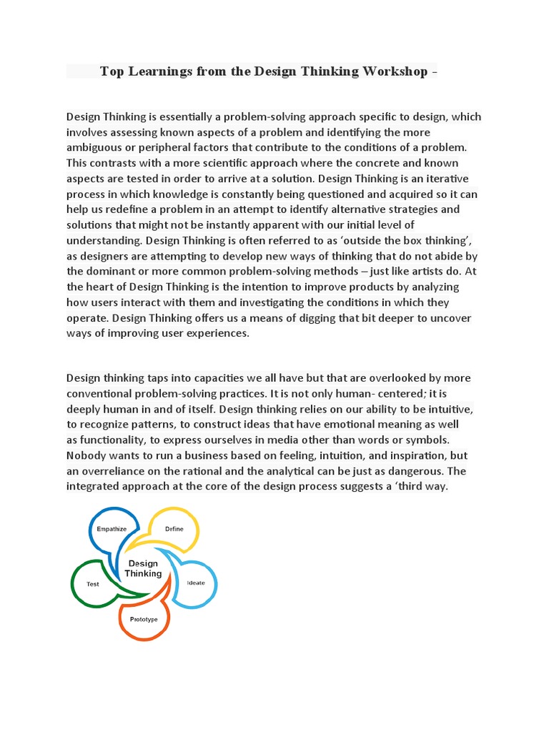 Top Learnings From The Design Thinking Workshop | PDF | Design Thinking ...