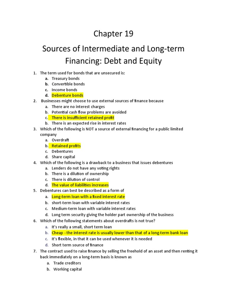 Sources of Intermediate and Long-Term Financing: Debt and Equity | PDF ...