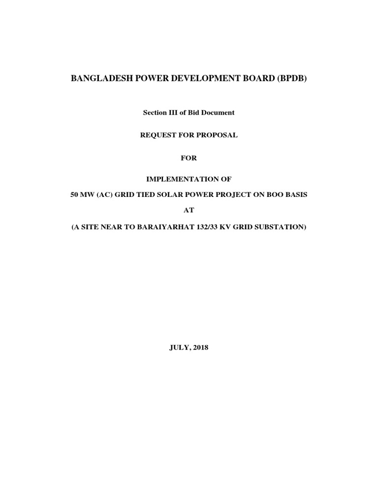 RFP for 50 MW Solar Power Project | PDF | Electrical Grid | Request For ...