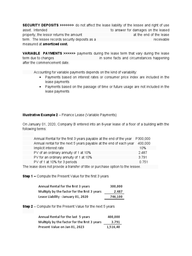 Security Deposits PDF Lease Present Value