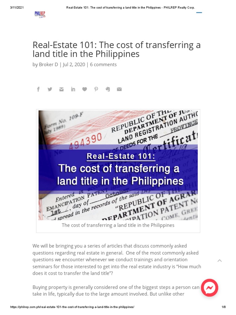 RealEstate 101 The Cost of Transferring A Land Title in The