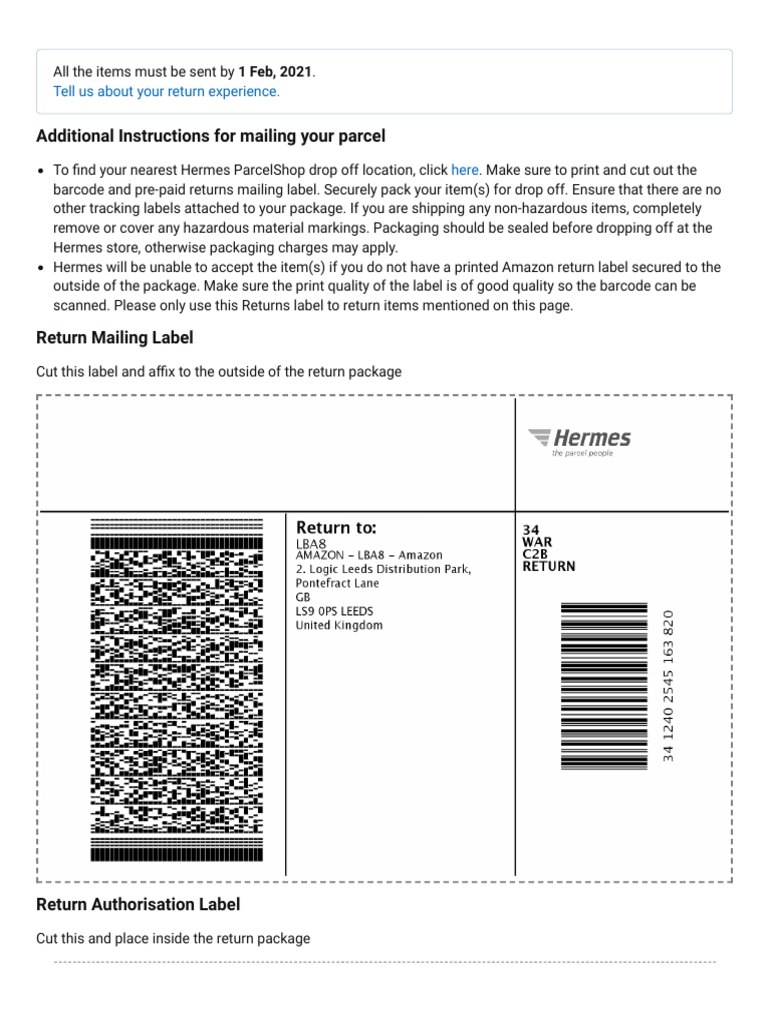 Additional Instructions For Mailing Your Parcel: Tell Us About Your ...