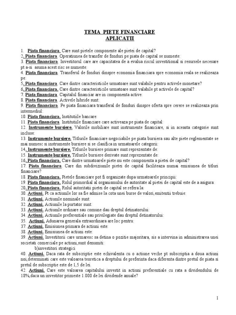 Test Piete Financiare PDF