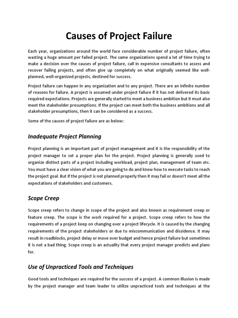 Causes of Project Failure | PDF | Project Management | Risk Management